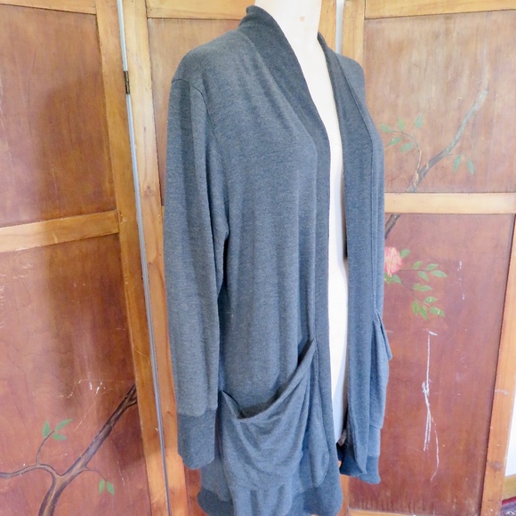 LL Bean Women's SoftFlex Long Open Cardigan Knit Tunic Jacket 1X Dark Gray - Picture 5 of 10